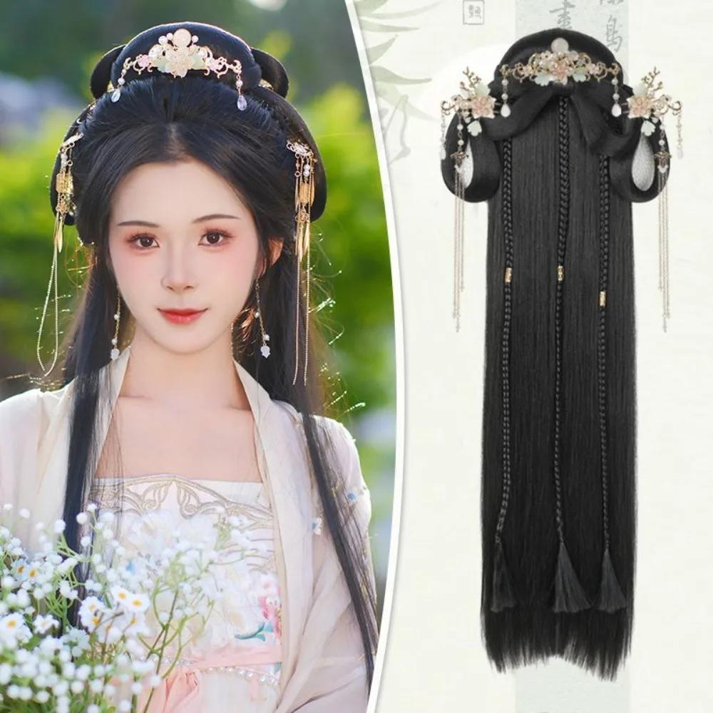Ming Dynasty Wig: Low Back Ash Brown Falling Bun Set | All-in-One Clip-in Hanfu Hairpiece Ancient Chinese Wig Cosplay Female