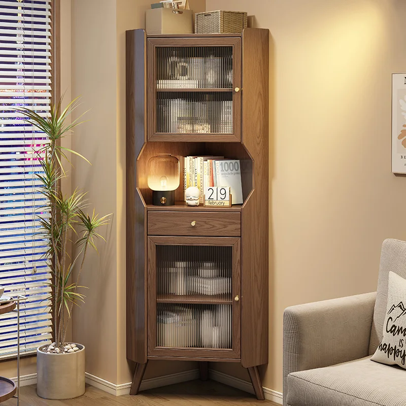 

Solid wood corner cabinet Living room Simple triangular cabinet Shelf Wall corner storage Dining room corner cabinet Bed