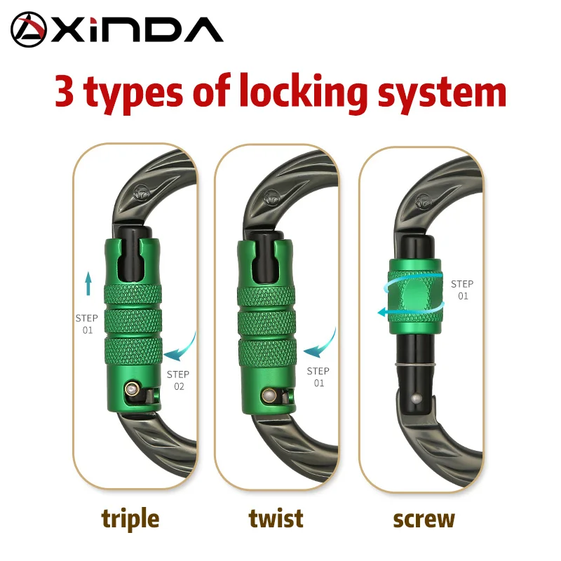 Outdoor Carabiner 24kN High Strength 7075 Aluminum Oval Hook O-shape Rock Climbing Auto Locking Xinda Screw Gate Carabiner