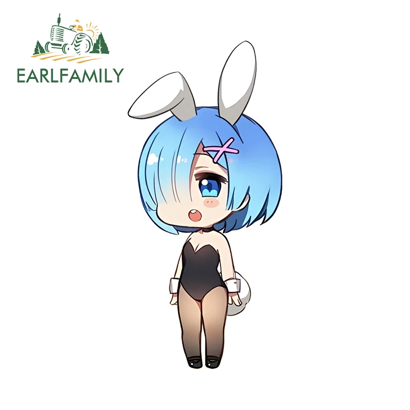 

EARLFAMILY Chibi Rem Bunny Girl Car Stickers Kawaii Loli Anime Bumper Laptop Decal Funny Windows Refrigerator Car Accessories