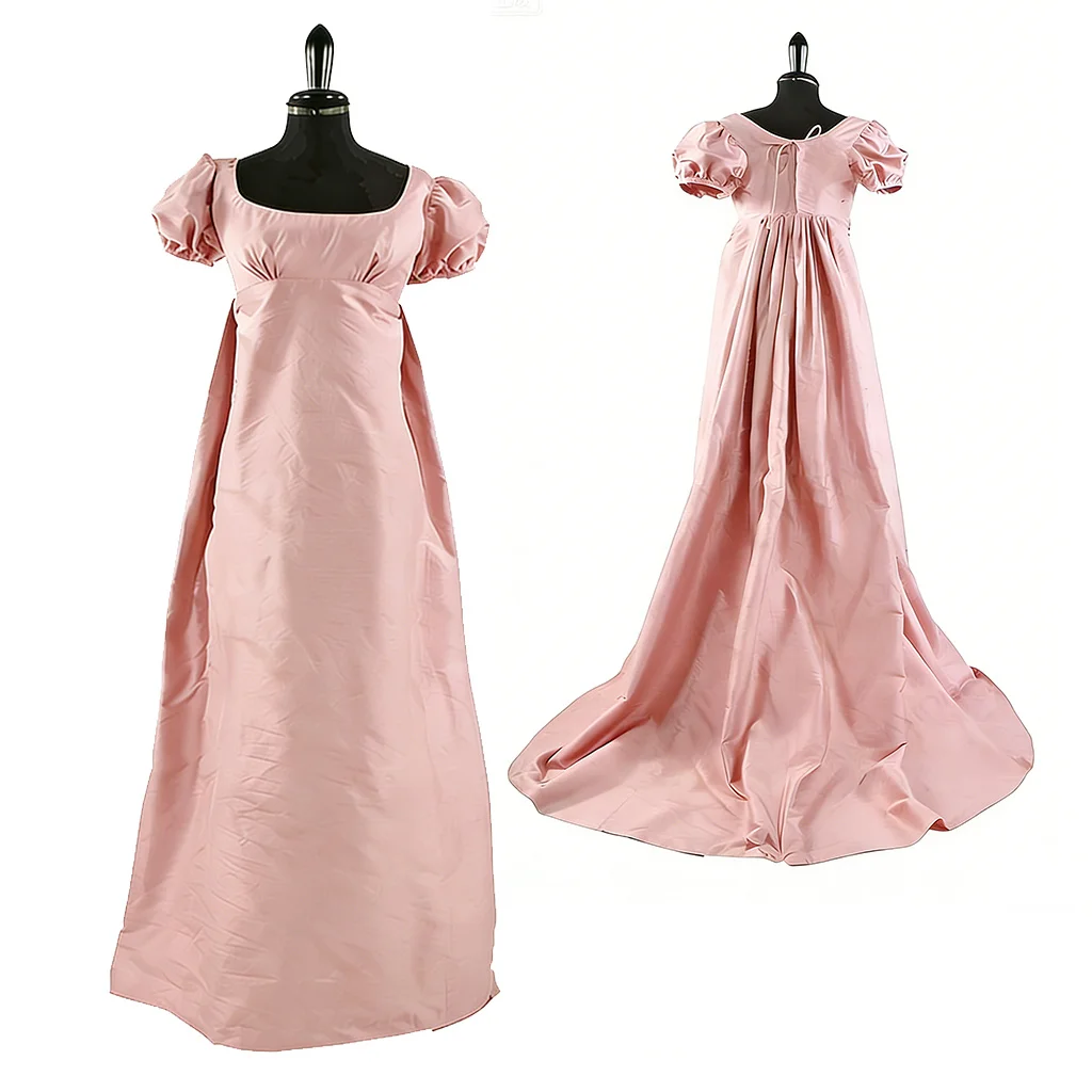 Vestido Rosa de Regencia para Mujer, Estilo Victoriano de Jane Austen, Manga Corta, Casual, Cintura Alta, para Fiesta del Té o Baile de Graduación