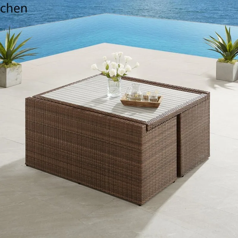 

LXC outdoor courtyard table and chair rattan sofa open-air garden waterproof and sunscreen double rattan chair combination