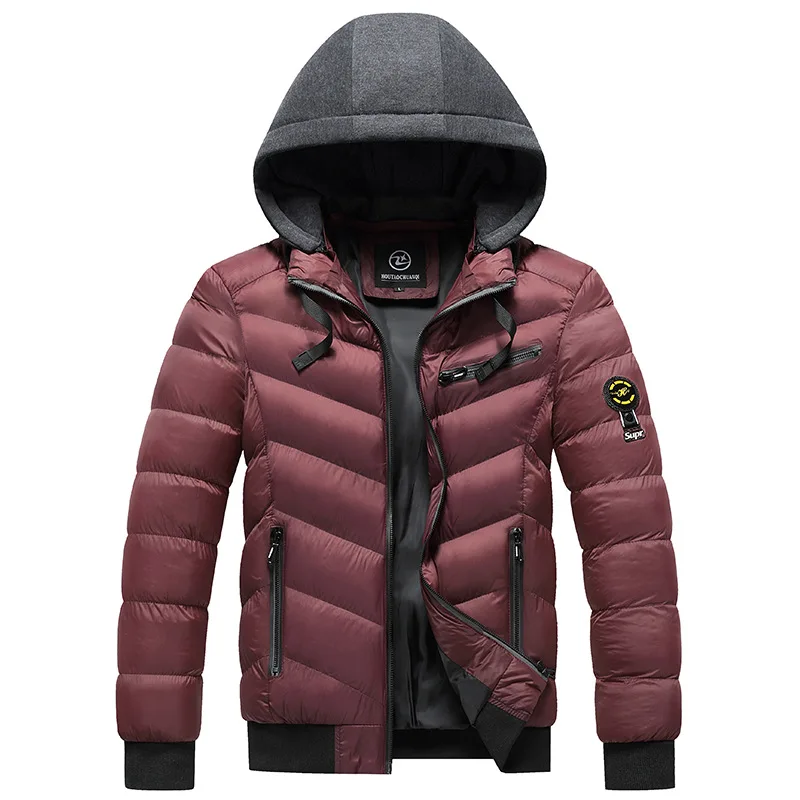 2024 Cotton Jacket Men\'s Winter Hoodie Solid Color Male Casual Top Plush Fashion Windproof Warm Cotton Jacket Clothing