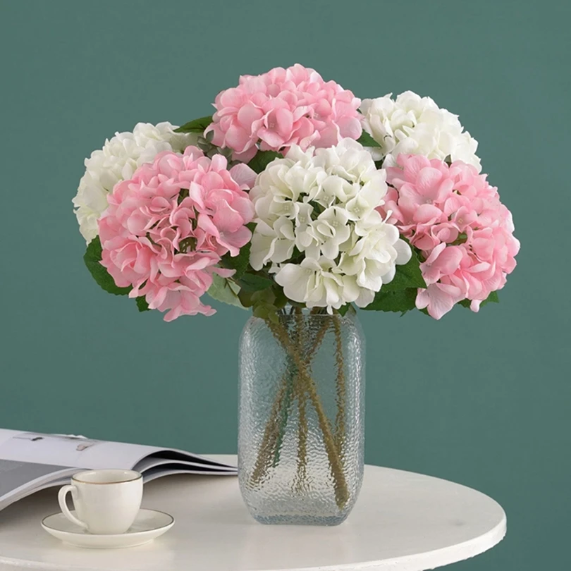 

6Pcs Artificial Flowers Fake Silk Hydrangeas Bridal Bouqurt Wedding Decoration Home Room Party Table Centrepiece Garden Festival