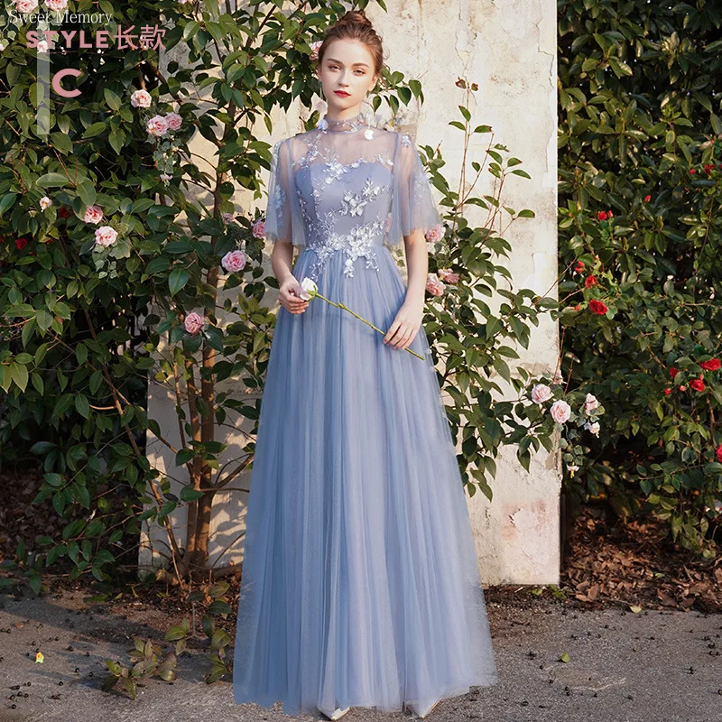 

Reject Return J110 Grey Pink Blue Bridesmaid Dresses Lady Princess Formal Evening Gown Girl Lace Up Mesh Tulle Graduation Dress