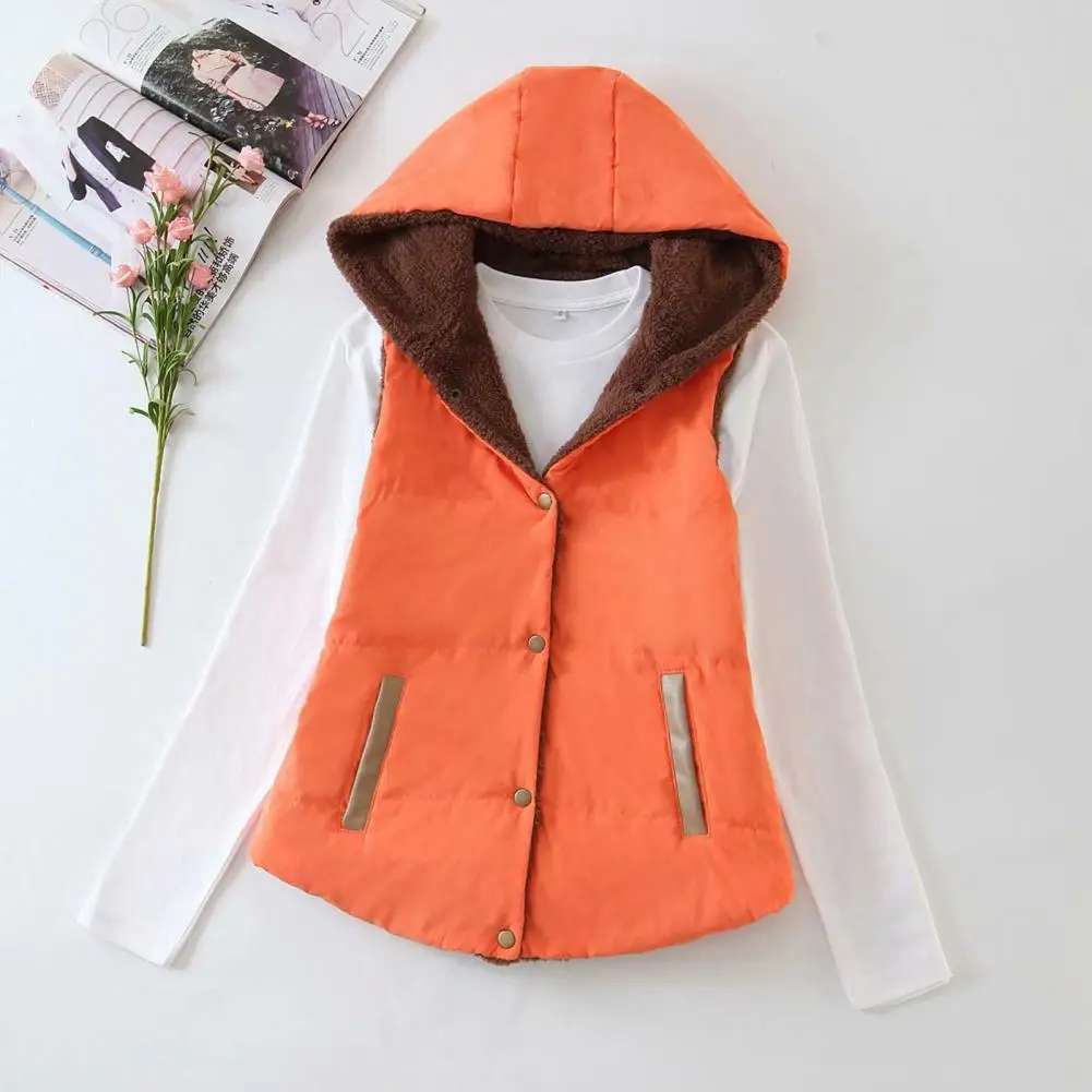 Vrouwen Winter Hooded Vest Overjas Single-Breasted Schuine Zakken Snoep Kleur Fluwelen Voering Katoen Gewatteerde Vest Bovenkleding