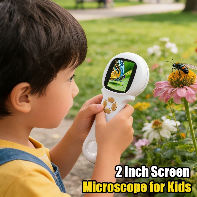 

Микроскоп для детей, детский микроскоп с 2-дюймовым экраном, 1000-кратным увеличением, миниатюрная портативная микроскопическая камера, подарки на Рождество и день рождения