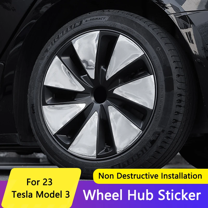 QHCP Car Wheel Hub Sticker Wheel Rims Stickers Scratch Repair Protective Film For Tesla Model 3 2023 Modify Exterior Accessories