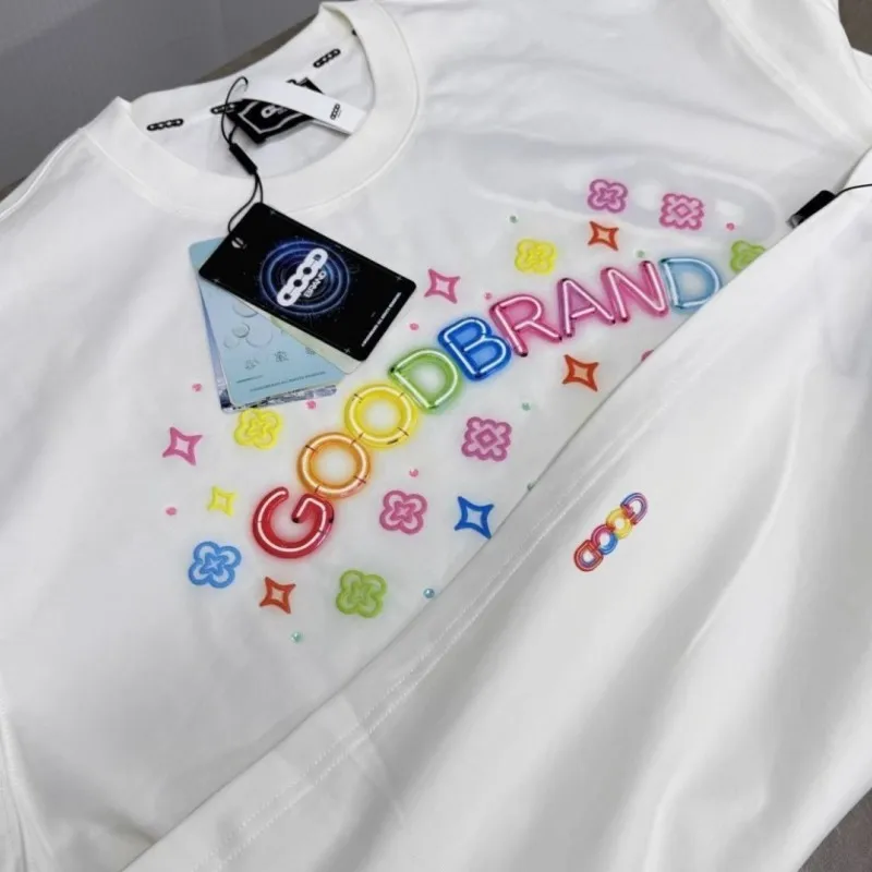 Real Photo 2XL GOODBRAND Tshirts Colorful Neon Flower Body Letter Foam White Breathable Cotton Round Neck Short Sleeve Men Women