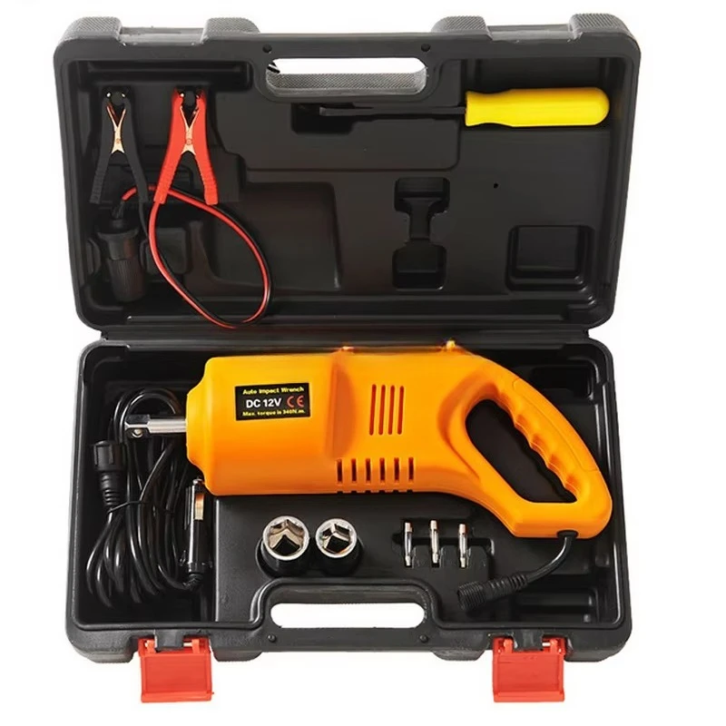12V 480Nm Impact Wrench for Tire Removal - Corded, 3.5M Cable, Battery Clamp, 2 Sockets (17/19,21/23mm)