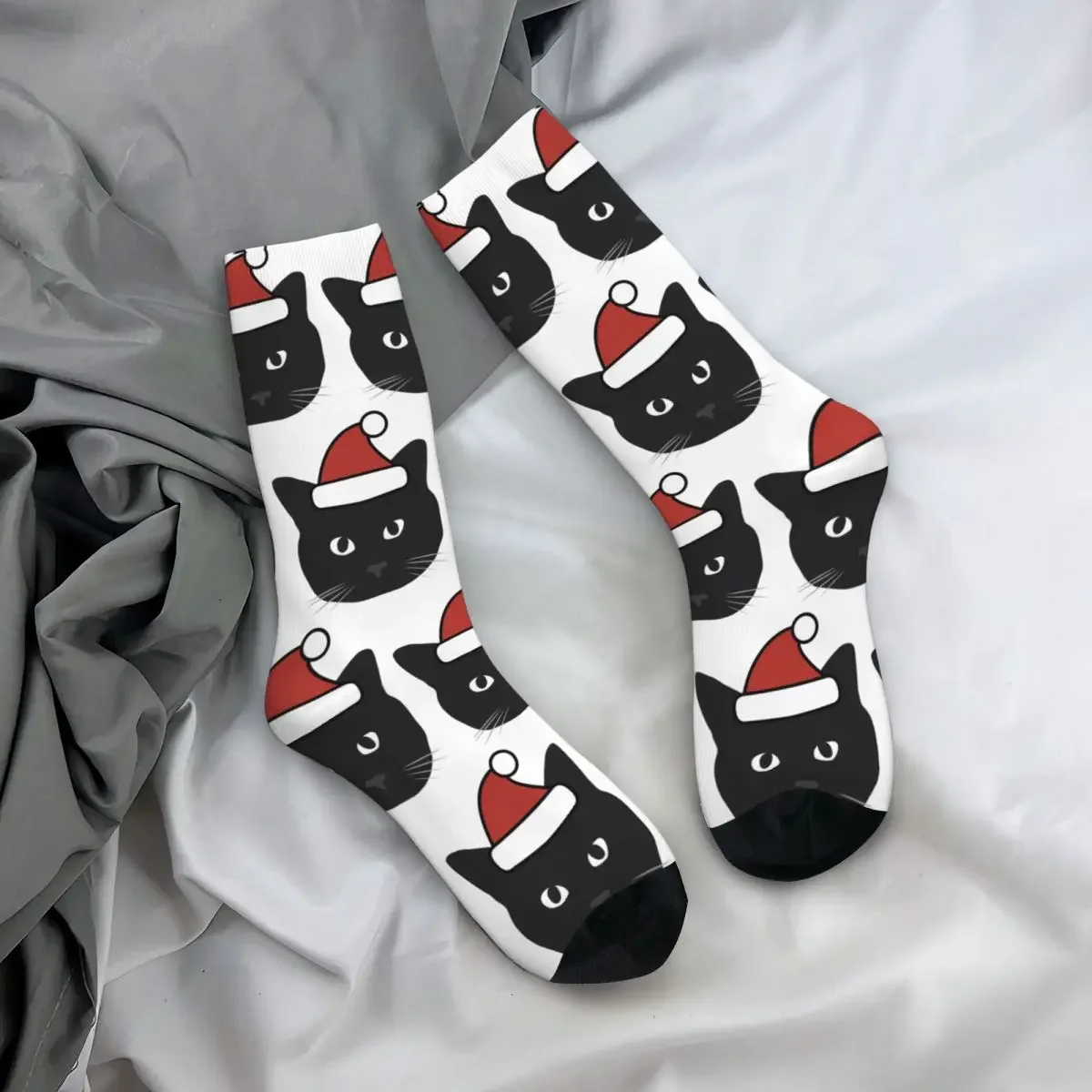 Calcetines largos de gato negro de Navidad, medias absorbentes de sudor Harajuku para todas las estaciones, accesorios para regalos Unisex