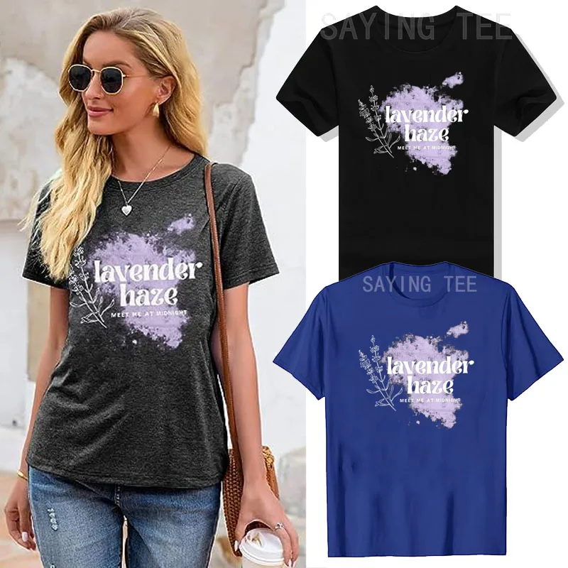 

Lavender Haze Shirt Women Meet Me At Midnight Concert T-Shirt Vintage Music Lover Graphic Tee Casual Tops Floral Print Outfits