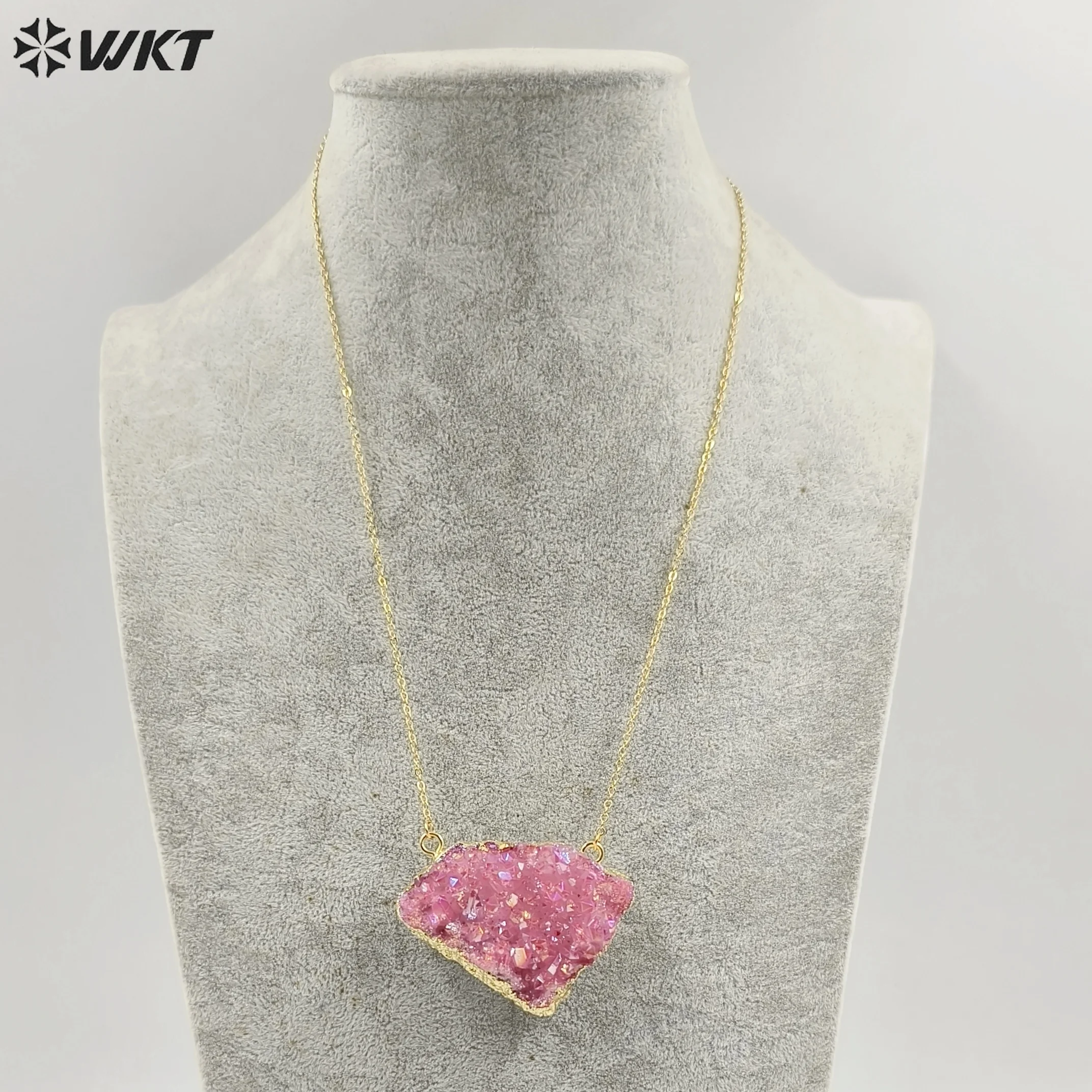 WT-N1440  WKT 2023 HOT Style Energy Aura Quartz Stone Necklace Double Loops 18k Real Gold Plated  Necklace 5 PCS Jewelry