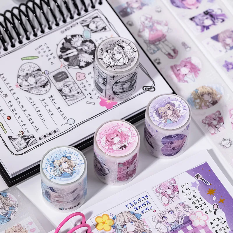 New Cute Comic Girl Decoration Adhesive Tape Planner Scrapbooking Journal Collage DIY Material Sticker Japanese Stationery