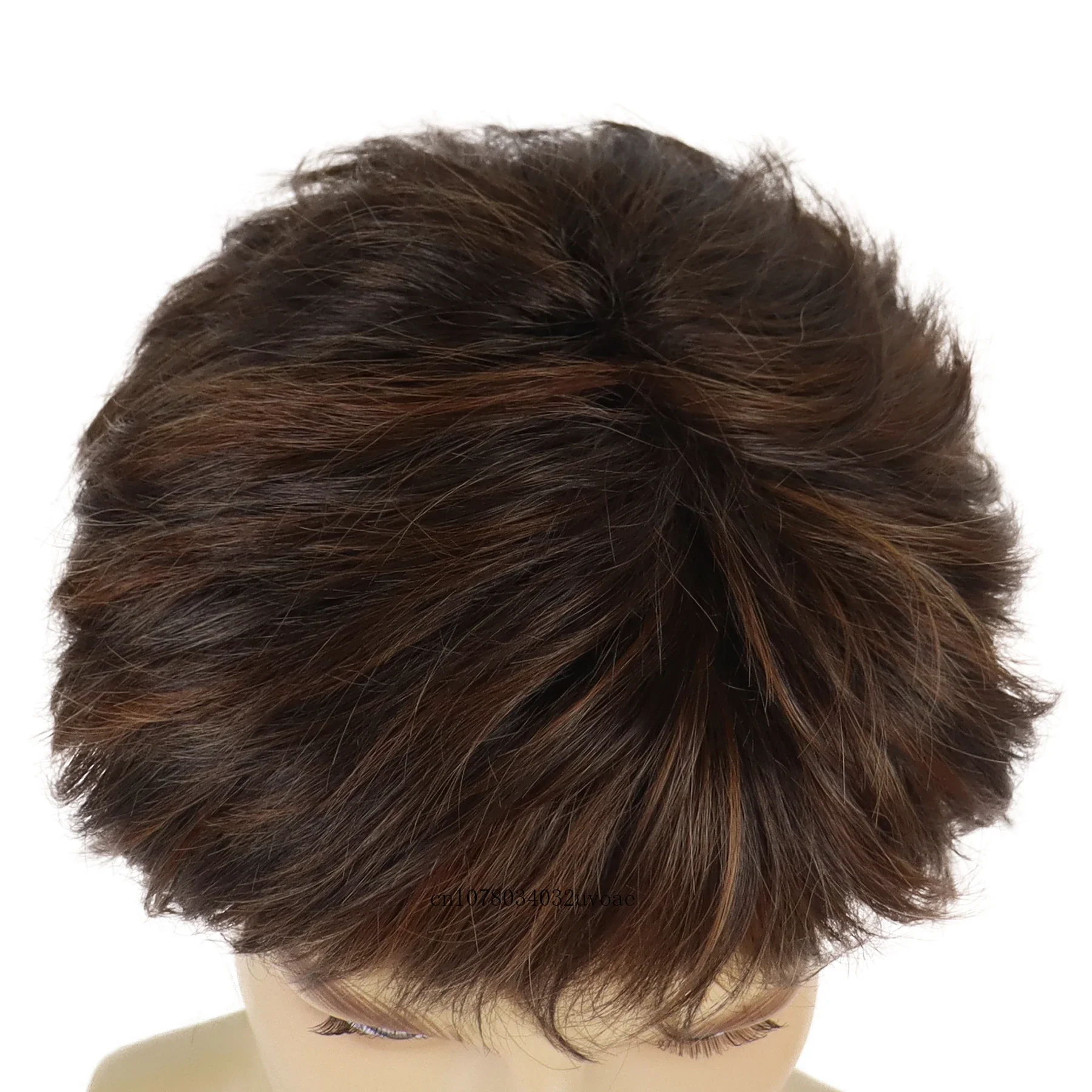 Natural Wave Wig Synthetic Hair Short Wig with Bangs Mix Brown Man Wig Fashion Layered Korean Hairstyle Daily Costume Party Use