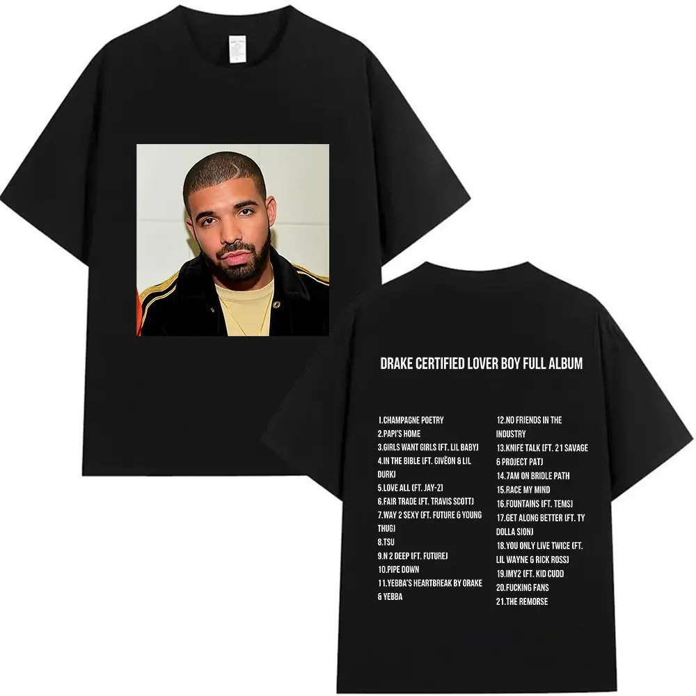 مغني الراب دريك معتمد عاشق الصبي ألبوم كامل 2025 الجرافيك تي شيرت الرجال الهيب هوب موسيقى البوب فضفاض تي شيرتات قصيرة الاكمام الشارع الشهير