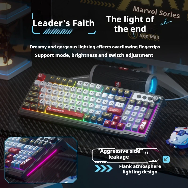 Avengers Wireless Keyboard M98 Iron Man Bluetooth Wired Dual-Mode Rgb Keyboard Computers  Laptops Ipads E-Sports Games Silent