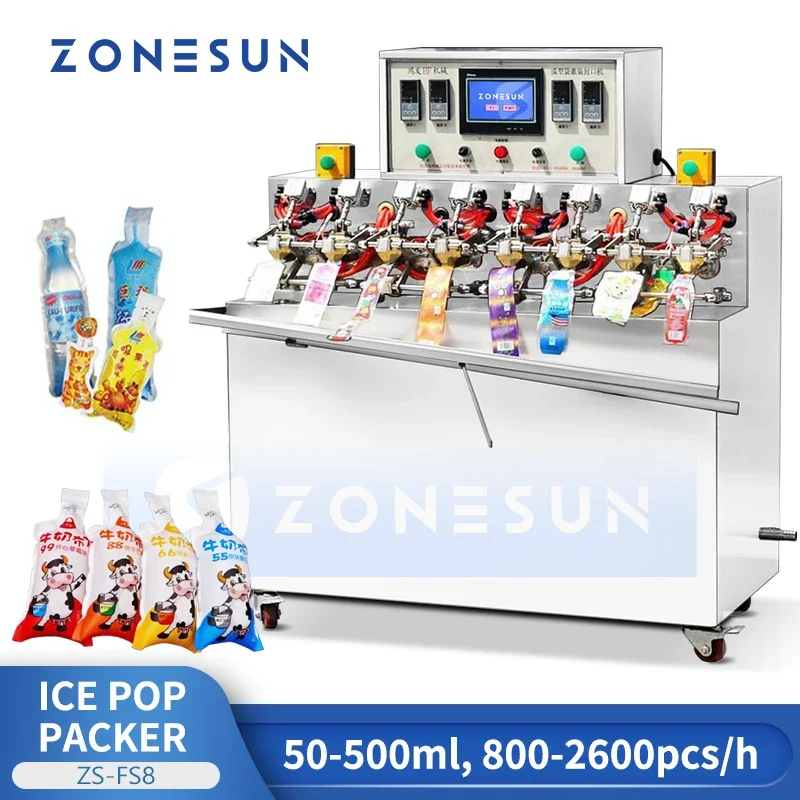 ZONESUN Ice Pop Packer Stick Packing Machine Liquid Pouch Filling and Sealing Machine ZS-FS8