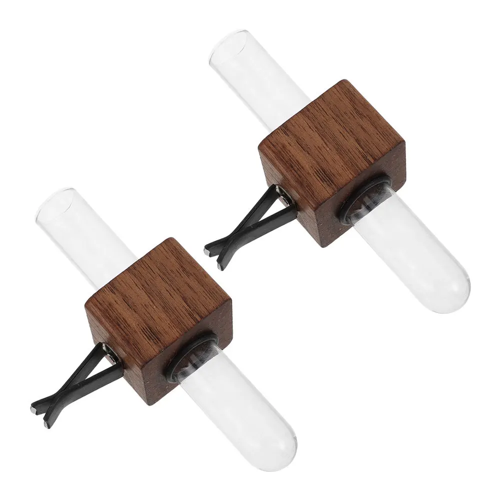 

2Pcs Glass Flower Vase for Car Vent with Wood Stand Holder Test Tube Clip Removable Plant Decor for Auto Interior