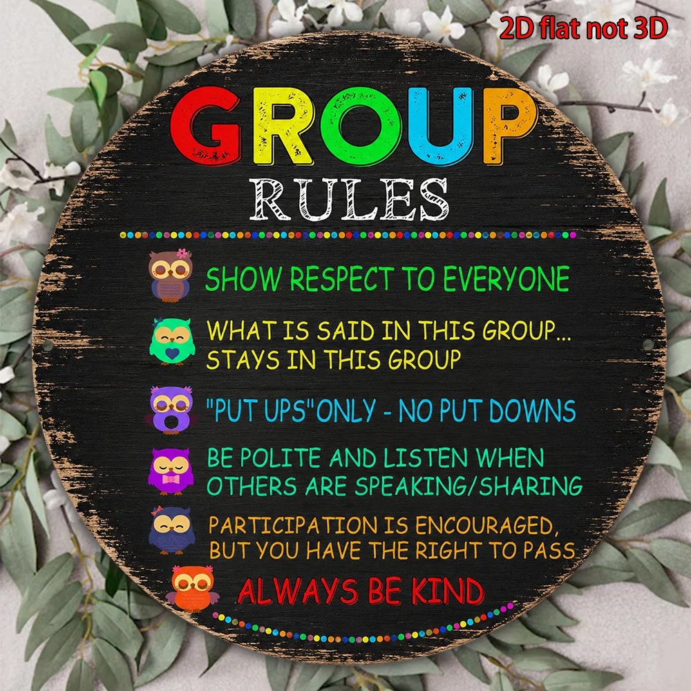2D Flat,Vintage Team Rules Sign - Round Wall Plaque with English Text 