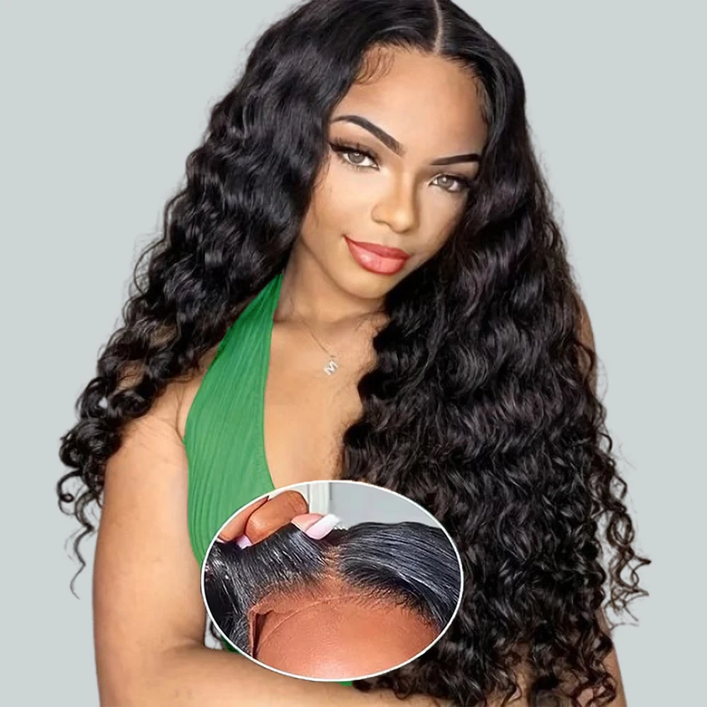 Glueless Wigs Human Hair 6x4 Pre-Cut Transparent Lace Front Wig Wear And Go Glueless Wig Deep Wave Lace Frontal Wigs For Women