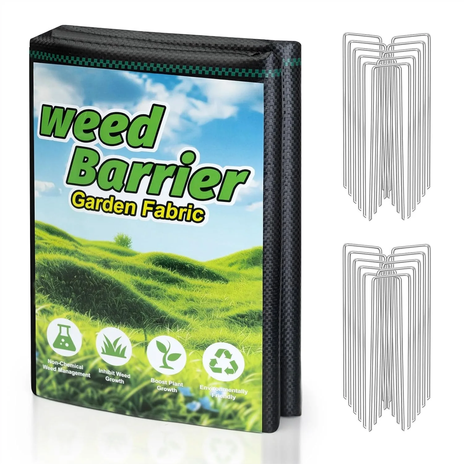 

3FT x 50FT Weed Barrier Landscape Fabric, 3.2oz Heavy Duty Ground Cover for Garden, Farm, Yard, Driveway with 20 U-Shaped Stakes