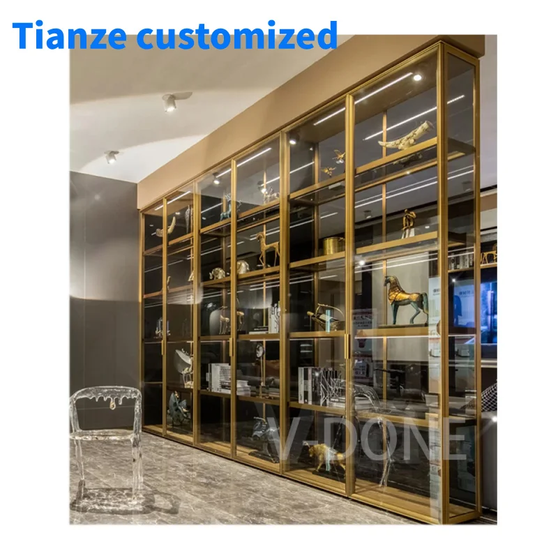 Vitrine d'armoire en aluminium en verre, vitrines d'objets de collection, lumières LED personnalisées, conception commerciale personnalisée, verre trempé