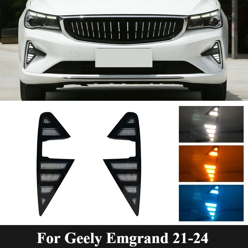 

For Geely Emgrand 2021 2022 2023 2024 Front fog lamp retrofit light LED flow light turn signal Tri Color Daytime Running Lights