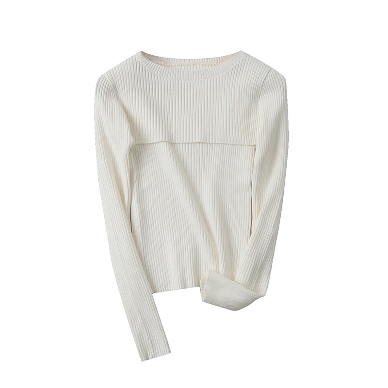 Faionable Falso Maglione in due pezzi Slim Lungo Sve rotondo Ne Maglieria a costine Sli Donna Autunno Nuovo arrivo 4545