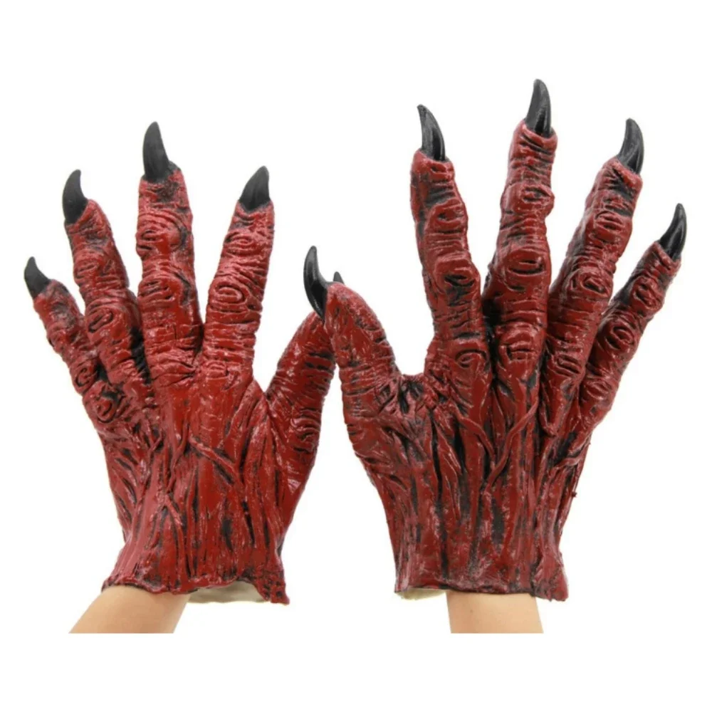 1 Pair Of Demon Hands Latex Scary Monster Glove Halloween Party Cosplay Scary Skeleton Bone Claw Hand Reaper Glove Costume Props