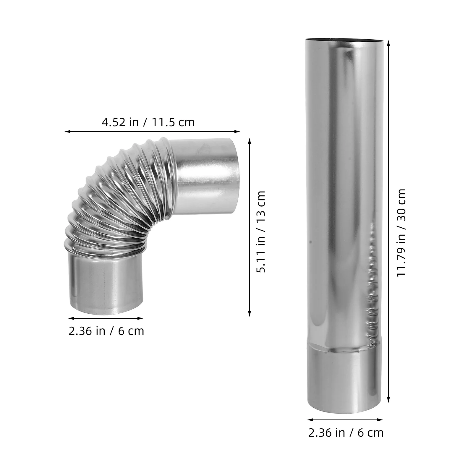 3 Stück Entlüftungsrohr aus Edelstahl für Kamin, Kamin, gerades Rohr, Ellenbogen, 90-Grad-Anschluss für Entlüftung von Gasheizungen