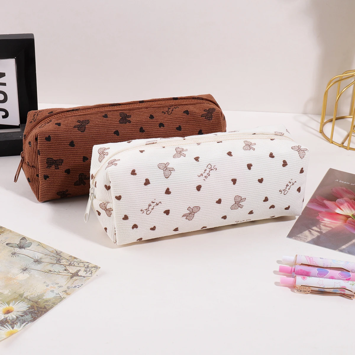 Women Bags For Office Use - Милая вельветовая сумка-пенал с принтом в