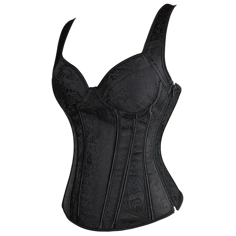 Sexy Women Corset with Straps Black Overbust Corsets Vest Plus Size Steampunk Corsets Bustiers Lace Up Boned Jacquard Corset Top