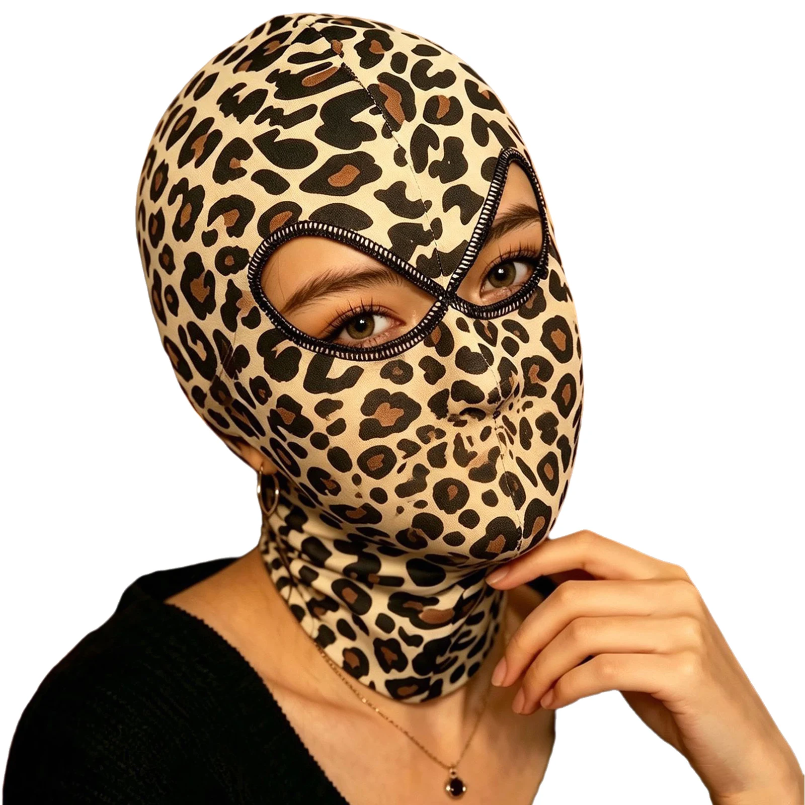 Women Wild Leopard Printed Balaclava Face Mask Full-head Cover Eye-hole Or Blind Face Mask Head Wrap Halloween Costume Accessory