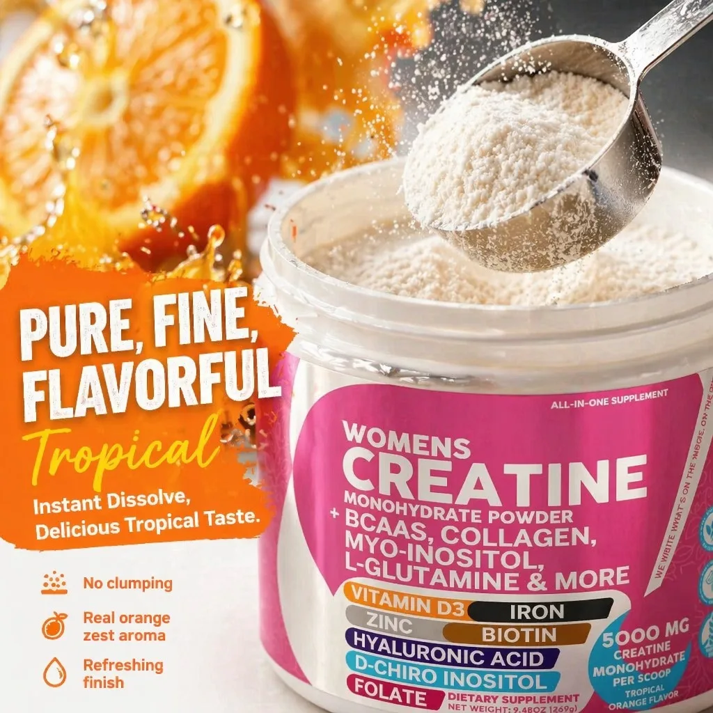 High Potency Women's Creatine with D-Chiro Inositol & Vitamin D3 - Keto Friendly Pre-Workout Powder, Supports Energy
