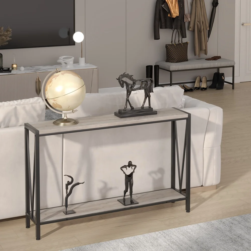 

Industrial Console Table 2-Tier Entryway Table with Storage Narrow Sofa Table for Entryway Living Room Hallway Office