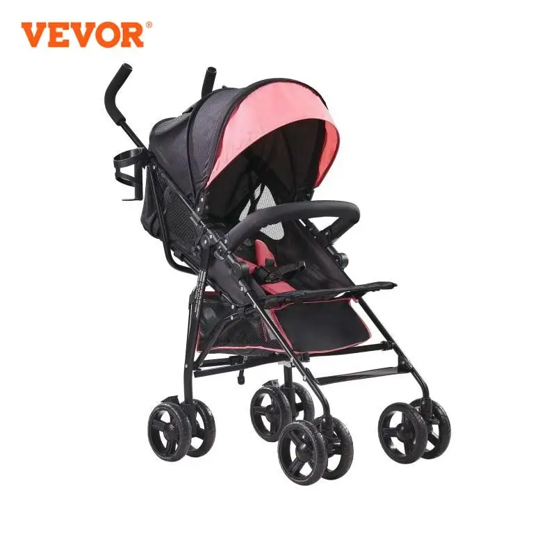 VEVOR Lightweight Stroller Compact Easy Fold MultiPosition Recline Canopy Backrest Carbon Steel Frame Storage Basket Umbrella