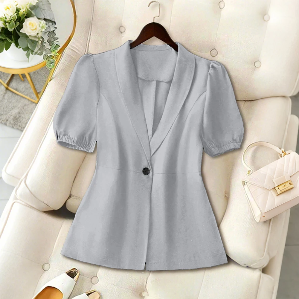 Plus Size Women's Elegant Solid Lantern Sleeve Turn Down Collar Shirts Blouse Ladies Casual Slim Fit Buttons Tops Size 1XL-5XL