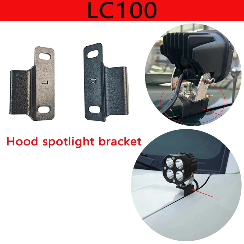 For Toyota Land Cruiser LC100 Hood Spotlight Bracket Engine Hood Spotlight Holder Black Sandblasted Finish Corrosion Resistant
