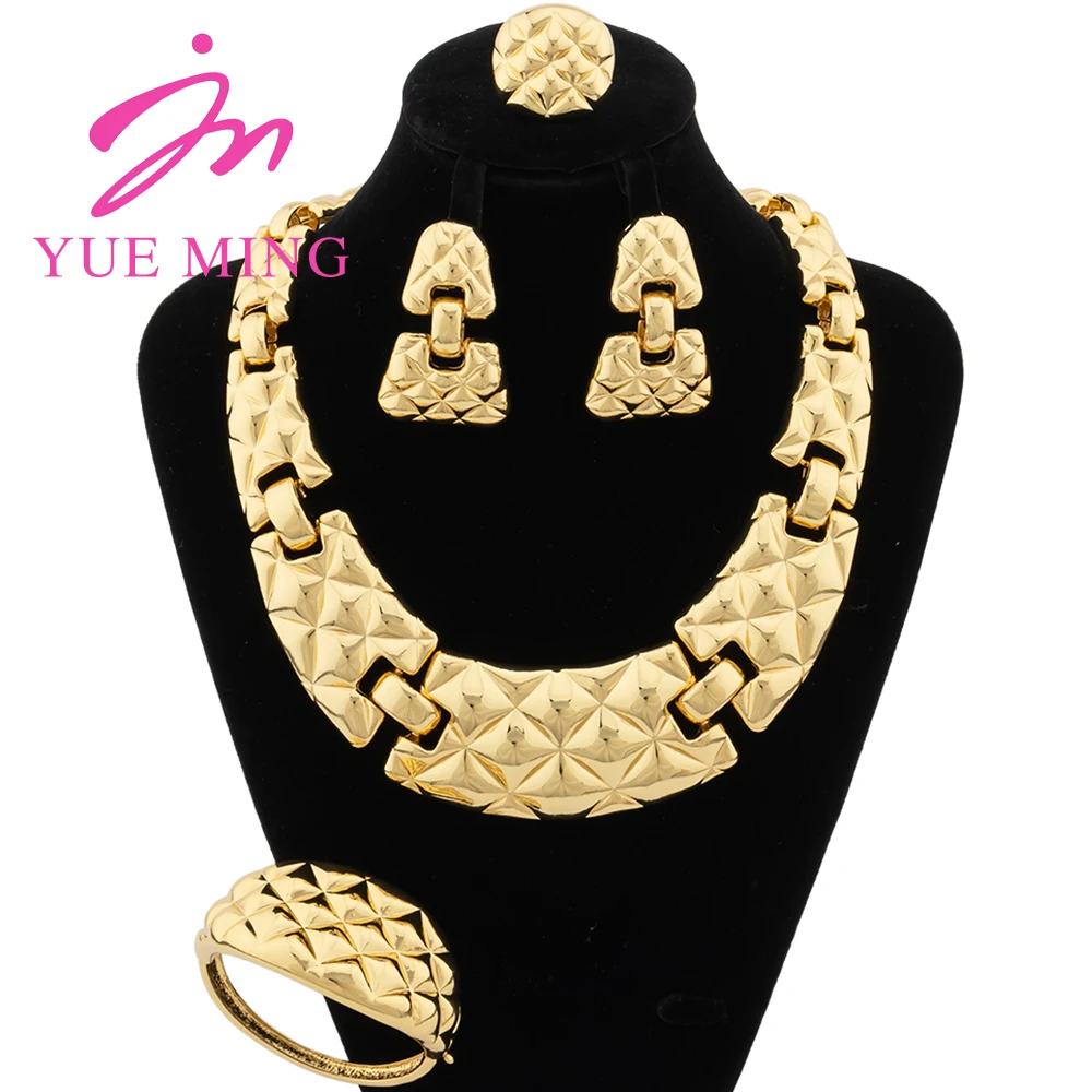 

Luxury Jewelry Sets for Women Fashion Dubai Gold Plated Necklace Elegant Earrings Charm Bracelet Ring Nigerian Wedding Jewellery