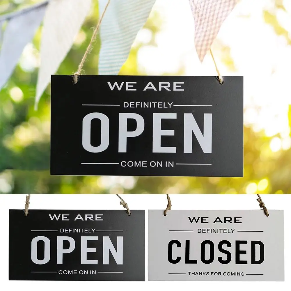Double Sided Open Closed Door Sign Wall Vintage Road Guide Sign Rustic Door Hanger Wood for Restaurant Coffee