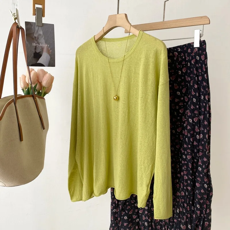 

Dave&di High Quality Roman Yi 16 Needle Round Neck Knitted Shirt Linen Cotton Thin Breathable Cover Shirt