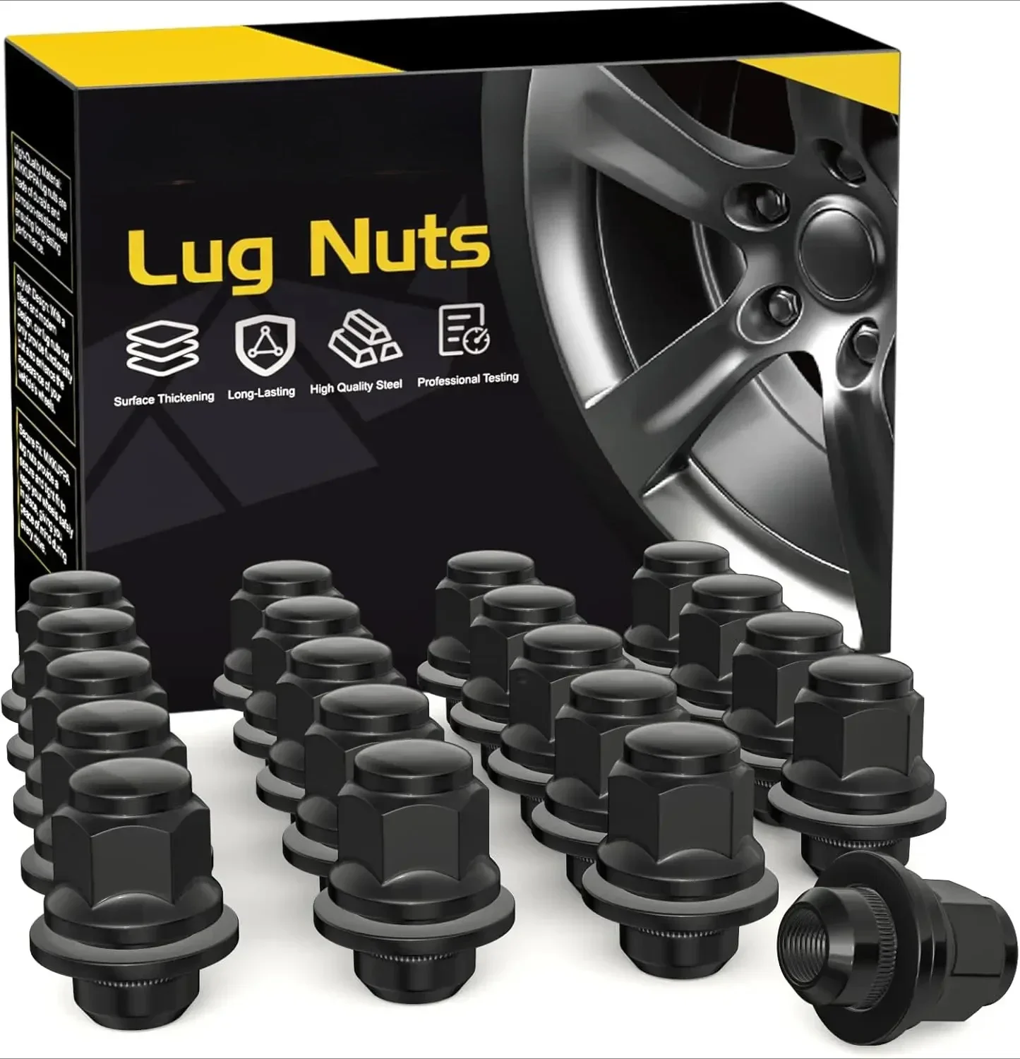 

20pcs M12x1.25 Lug Nuts - 1.47 Inch 13/16 Hex OEM Mag Washer Style Factory Replacement Black Replacement for Nissan