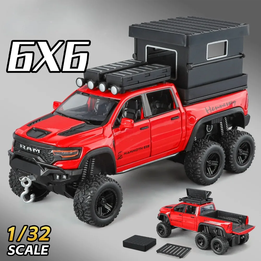 1:32 RAM 1500 TRX Phantom 6x6 modelo de coche de juguete sonido luz tirar hacia atrás absorción de impacto vehículos todoterreno Metal fundido a presión regalos para chico