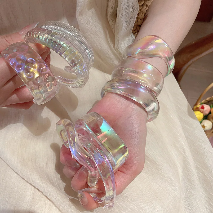 Fantasy Acrylic Geometric Irregular Open Bracelet for Women Chunky Wide Thick Transparent Cuff Bangles Trendy Jewelry Gifts M