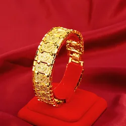 Noble AU999 real gold dragon pattern mens bracelet gold 24k mens domineering watch chain pure gold boss chain wrist chain