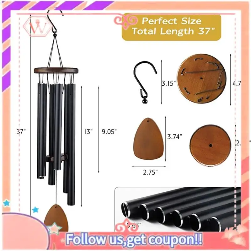 

Металлические колокольчики, алюминиевый колокольчик, колокольчики, 6-стержневые колокольчики, украшение дома, ремесло, открытый сад