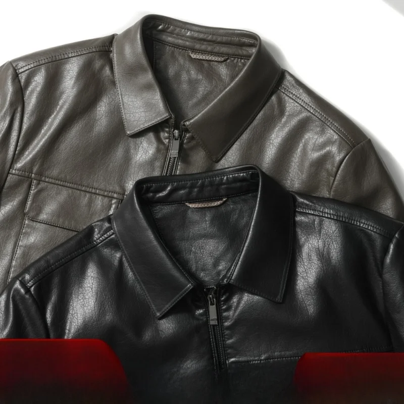 

Мужская высококачественная кожаная куртка American Sle, повседневное свободное длинное пальто из искусственной кожи с откидным воротником све, универсальное осеннее пальто...