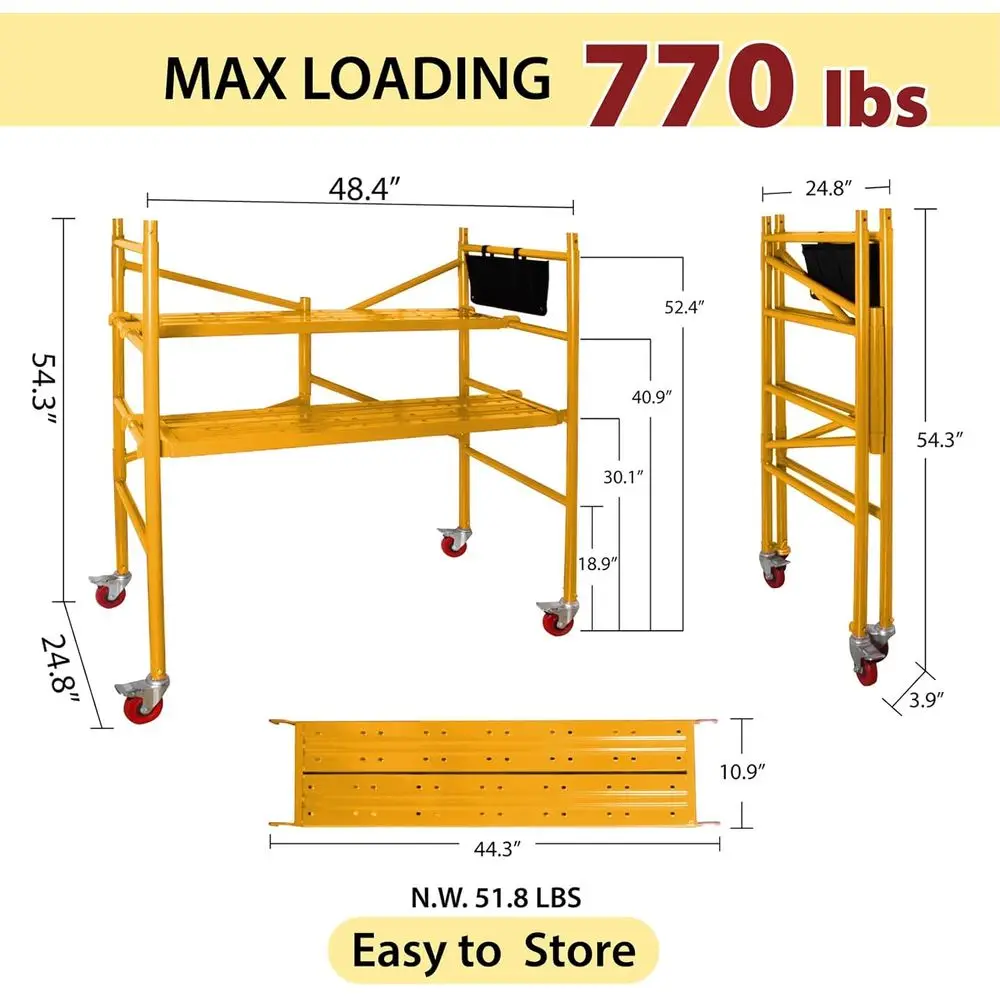 770 lbs Capacity Lockable Mobile Baking Scolding Platform, Yellow, 4 Out High