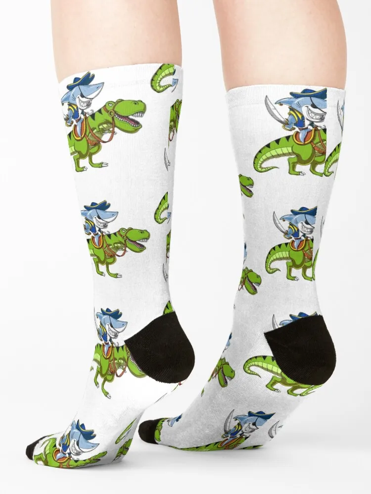 Shark Pirate Riding T-Rex Dinosaur Socks hiking cotton new in's shoes Socks Women's Men's